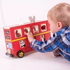 Bigjigs Rode Vormenbus -speelgarages, auto's & voertuigen Winkel bigjigs rode vormenbus ilovespeelgoed4