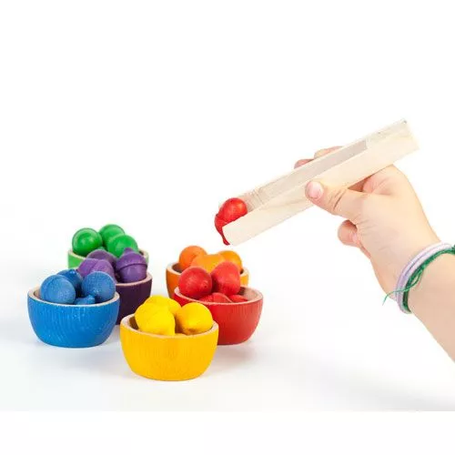 Grapat 6 Houten Bakjes Met 36 Eikeltjes En Tang 2 Grapat 6 Houten Bakjes Met 36 Eikeltjes En Tang - Afbeelding 2