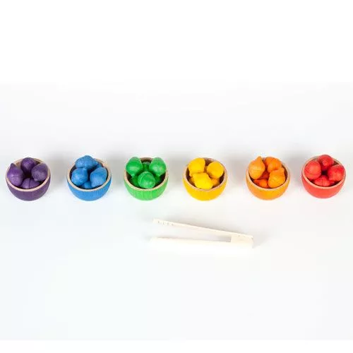 Grapat 6 Houten Bakjes Met 36 Eikeltjes En Tang 3 Grapat 6 Houten Bakjes Met 36 Eikeltjes En Tang - Afbeelding 3