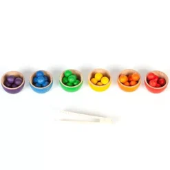 Grapat 6 Houten Bakjes Met 36 Knikkers En Tang