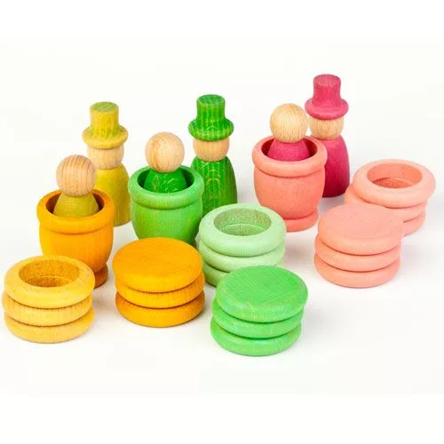 Grapat Houten Nins® Poppetjes Met Ringen En Schijfjes - Lente 1 Grapat Houten Nins® Poppetjes Met Ringen En Schijfjes - Lente