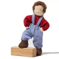 Grimm's Poppenhuispopje Jongen Donkerblond - 12,5 Cm