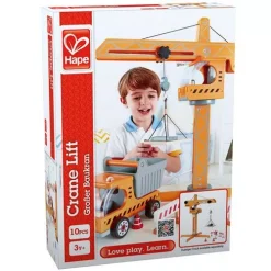 Hape Houten Hijskraan 7 Hape Houten Hijskraan -speelgarages, auto's & voertuigen Winkel hape hijskraan set e3011 2