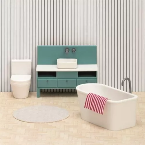 Lundby Poppenhuis Badkamerset - Blauw-wit 2 Lundby Poppenhuis Badkamerset - Blauw-wit - Afbeelding 2